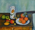 临摹塞尚： 奶罐和桌上的水果